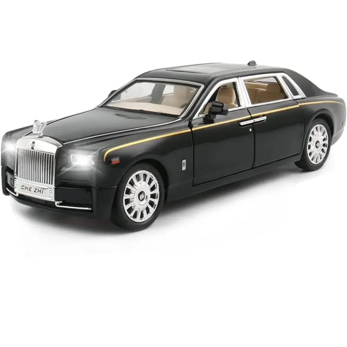 Che-ZHI 1:24 Scale Rolls-Royce Phantom Die-Cast Black Model with Lights and Sounds
