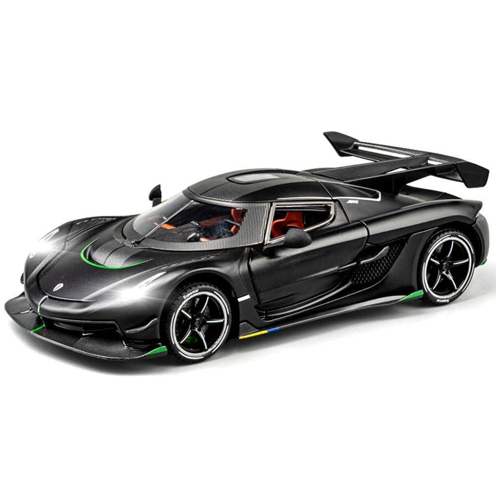 Joy Junction Koenig Smoke 1:24 Scale Die-Cast Hypercar Model with Sound & Light – Pull Back Metal Sports Car Toy for Collectors (Black)