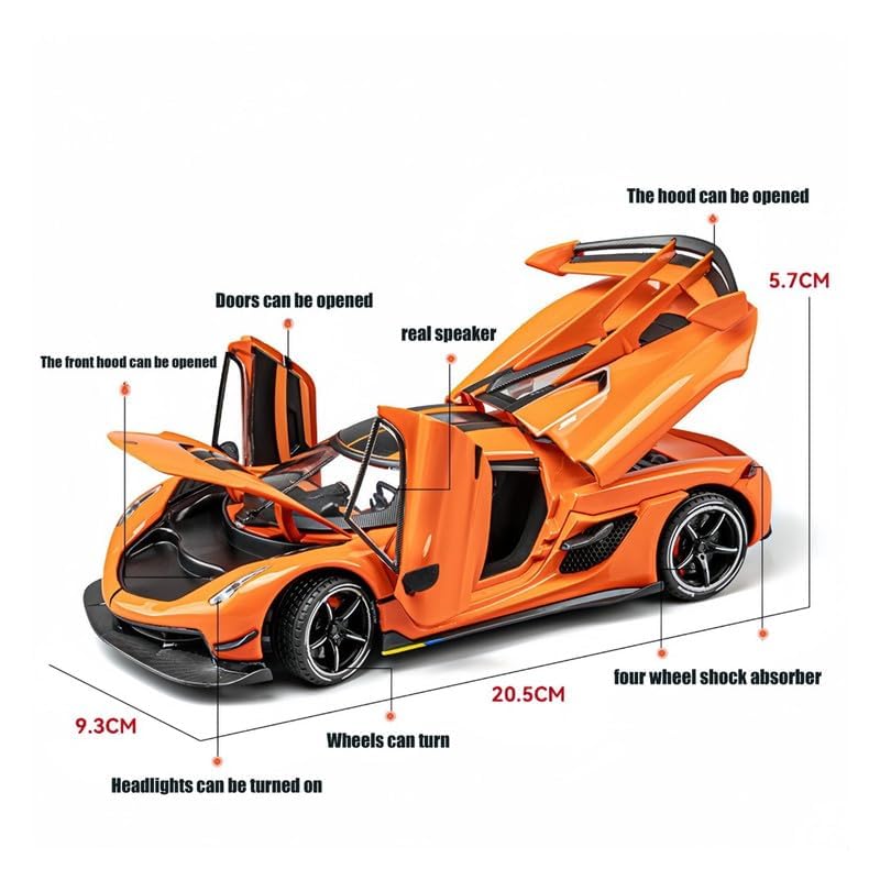 Joy Junction 1:24 Koenigsegg Jesko Orange Die-Cast Model Car with Sound & Light | Pull Back Hypercar Collectible Toy