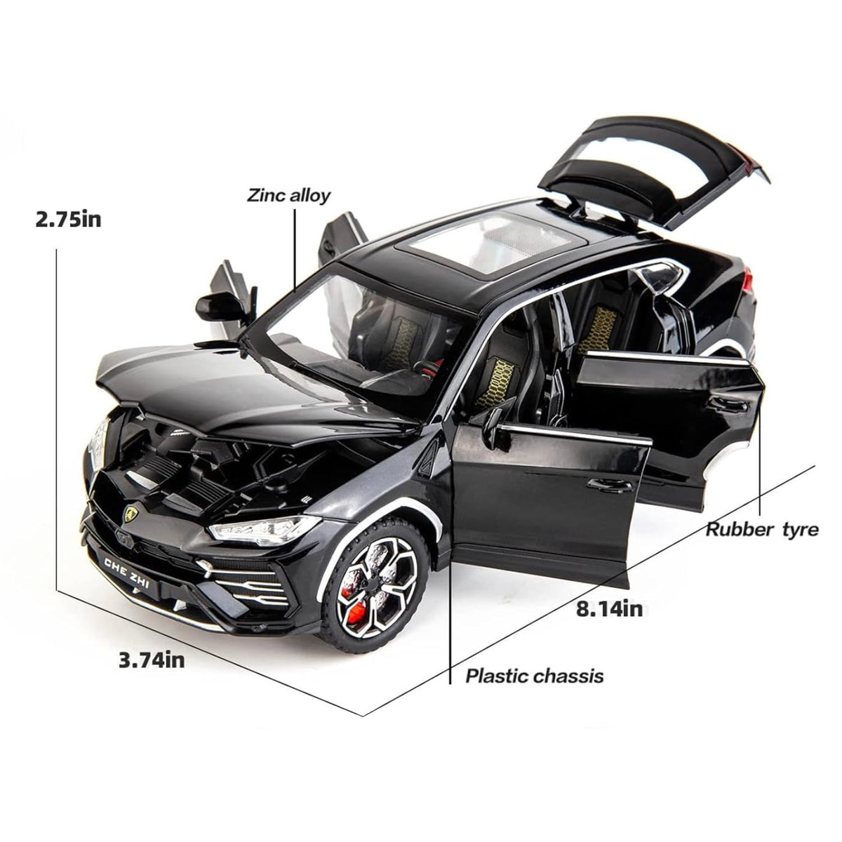 Joy Junction 1:24 Lamborghini Bison URUS Smoke Scale Die-Cast SUV Model with Sound & Light – Pull Back Metal Sports SUV Toy (Black)