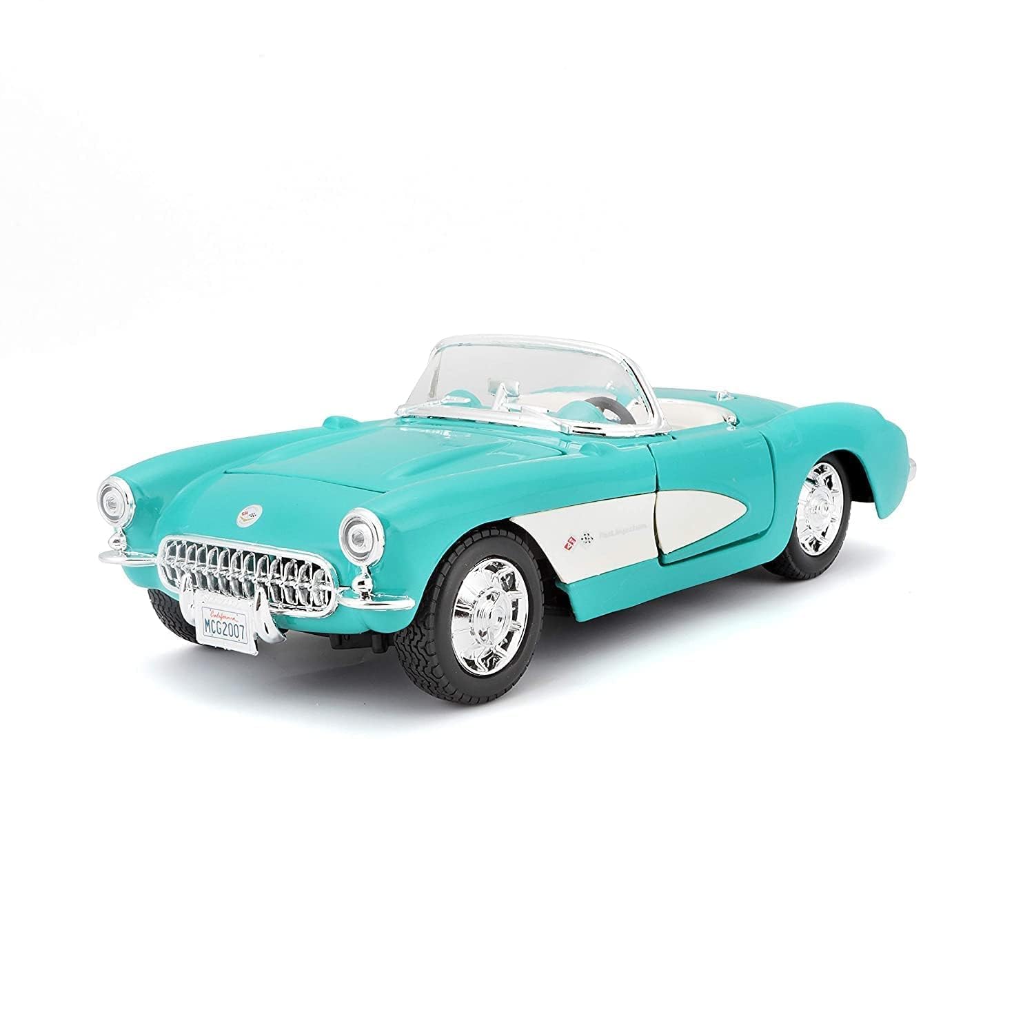 Maisto 1957 Chevrolet Corvette Convertible 1:24 Die-Cast Model Car | Collector's Collection | Turquoise & White Classic Roadster