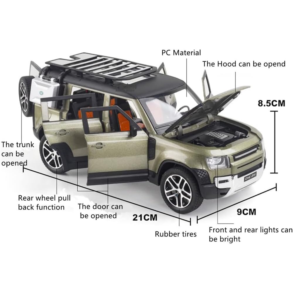 Joy Junction 1:24 Scale Defender SUV Die-Cast Model Car with Sound & Light – Pull Back Metal Off-Road Vehicle Toy (Silver)