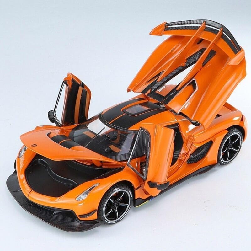 Joy Junction 1:24 Koenigsegg Jesko Orange Die-Cast Model Car with Sound & Light | Pull Back Hypercar Collectible Toy