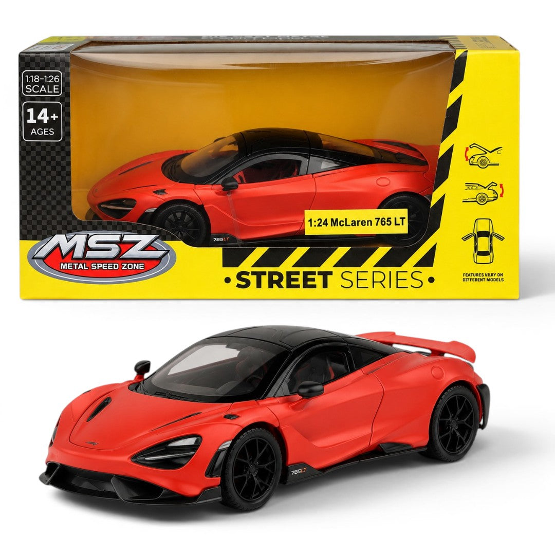 MSZ 1:24 McLaren 765LT Red Die-Cast Model Car with Lights & Openable Parts