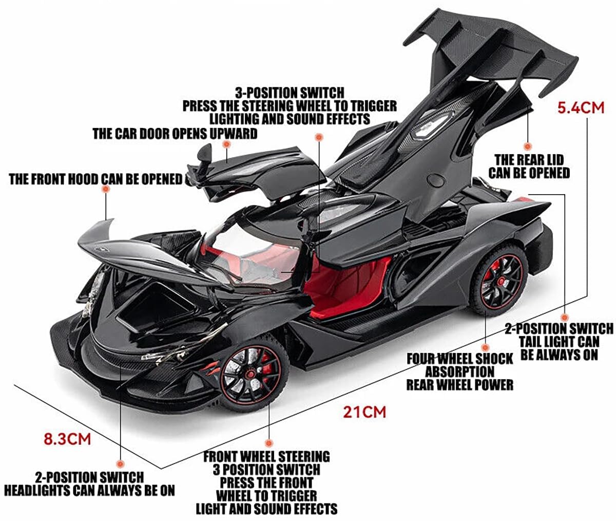 Joy Junction Apollo IE Smoke 1:24 Scale Die-Cast Hypercar Model with Sound & Light – Pull Back Metal Sports Car Toy for Collectors