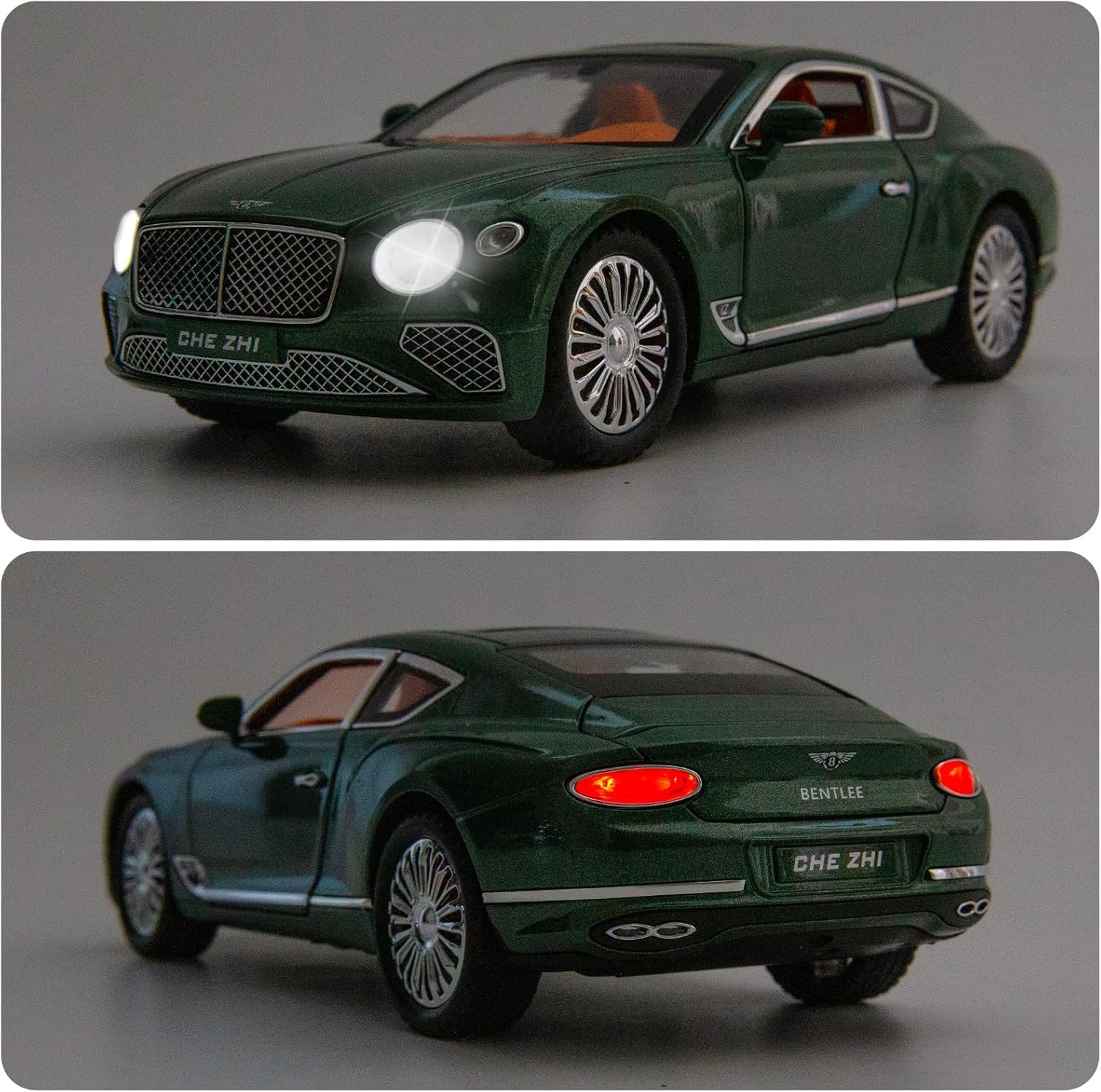 Joy Junction Bentley Cont Smoke 1:24 Scale Die-Cast Luxury Coupe Model with Sound & Light – Pull Back Metal Car Toy (Green)