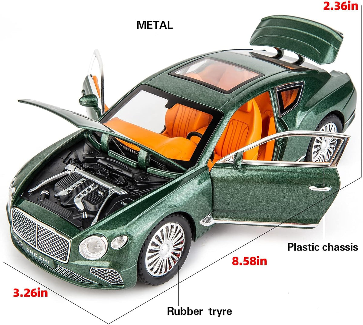 Joy Junction Bentley Cont Smoke 1:24 Scale Die-Cast Luxury Coupe Model with Sound & Light – Pull Back Metal Car Toy (Green)