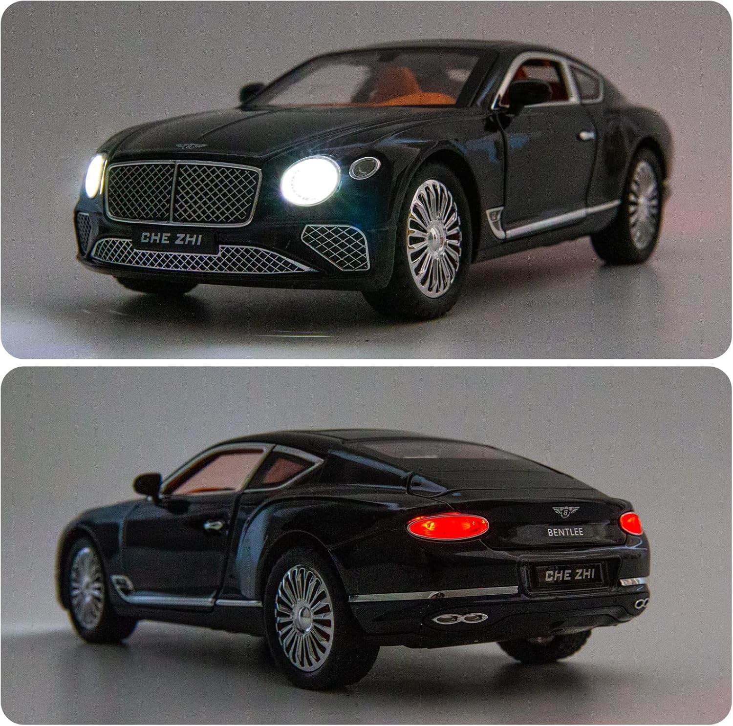 Joy Junction Bentley Cont Smoke 1:24 Scale Die-Cast Luxury Coupe Model with Sound & Light – Pull Back Metal Car Toy (Black)