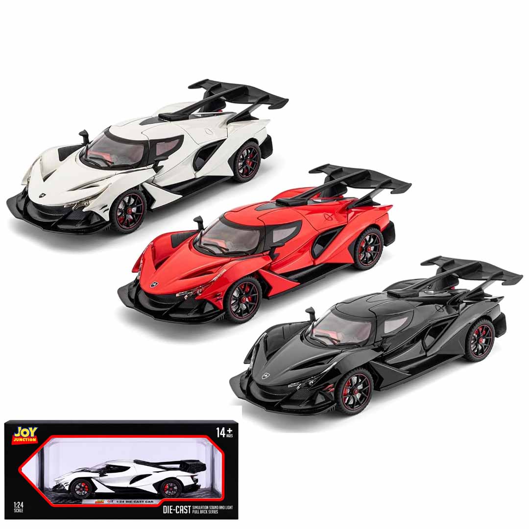 Joy Junction Apollo IE Smoke 1:24 Scale Die-Cast Hypercar Model with Sound & Light – Pull Back Metal Sports Car Toy for Collectors