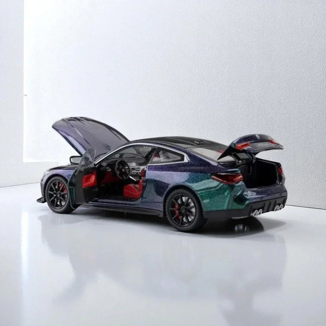 Joy Junction 1:24 BMW M4 Die-Cast Car Model – Chameleon Metallic Finish | Openable Doors, Pull-Back Action, Lights & Sound (JJ267)