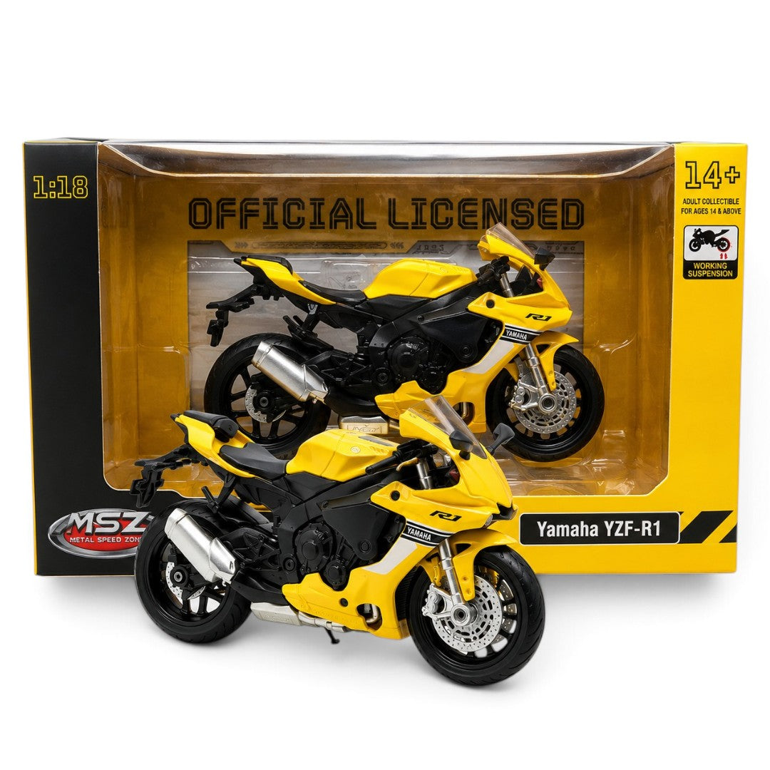 MSZ 1:18 Yamaha YZF-R1 Die-Cast Motorcycle Model | With 2 Variants Black/Yellow