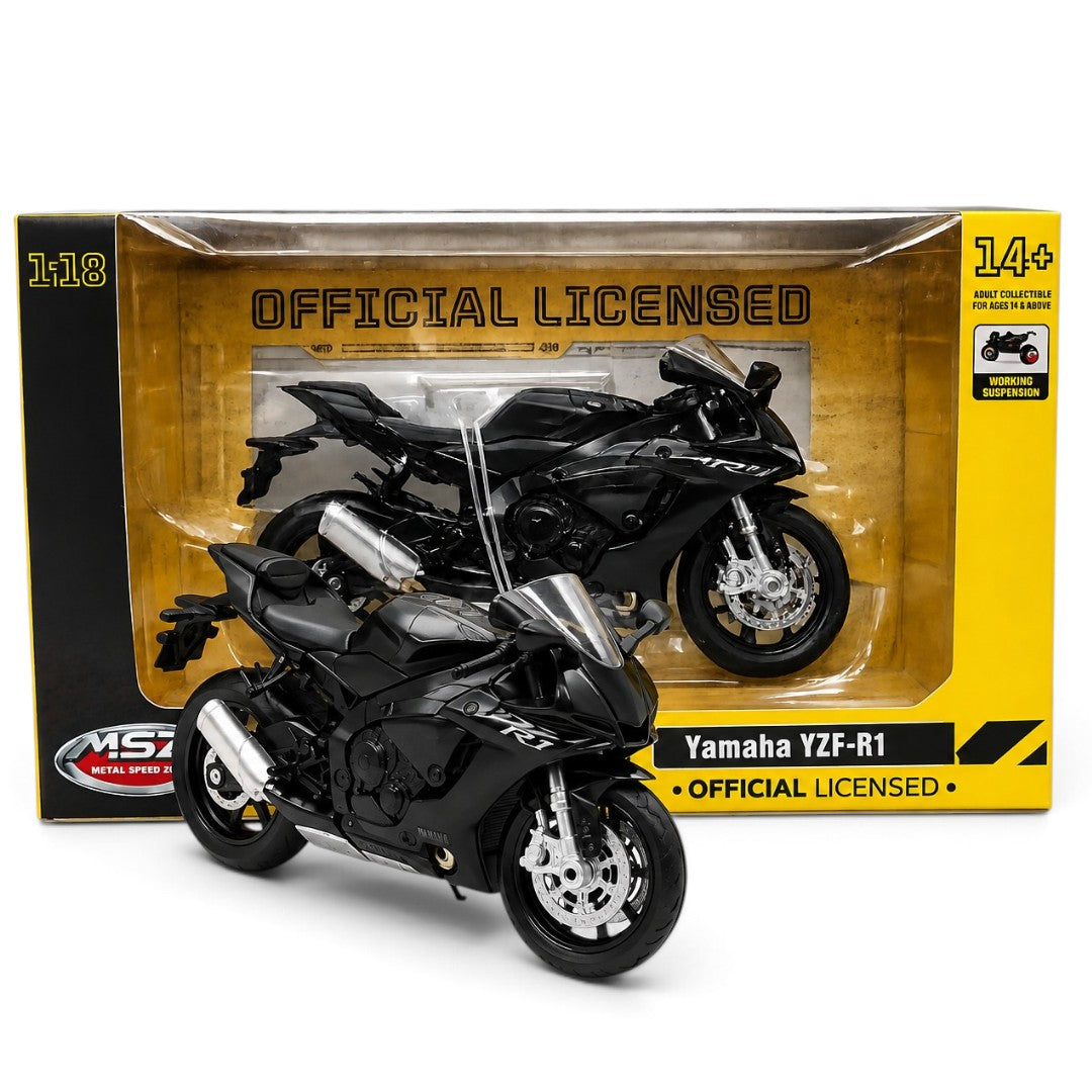 MSZ 1:18 Yamaha YZF-R1 Die-Cast Motorcycle Model | With 2 Variants Black/Yellow