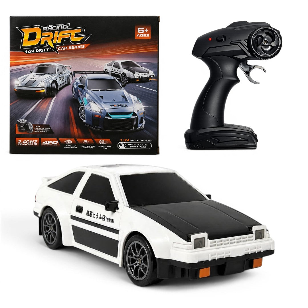 Drift Racing 1:24 RC Car 4WD High Speed Remote Control Car 2.4GHz Rechargeable Drift Vehicle with Extra Tires – White