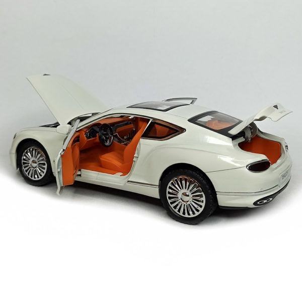 Joy Junction 1:24 Bentley Cont Smoke Scale Die-Cast Luxury Coupe Model with Sound & Light – Pull Back Metal Car Toy (White)
