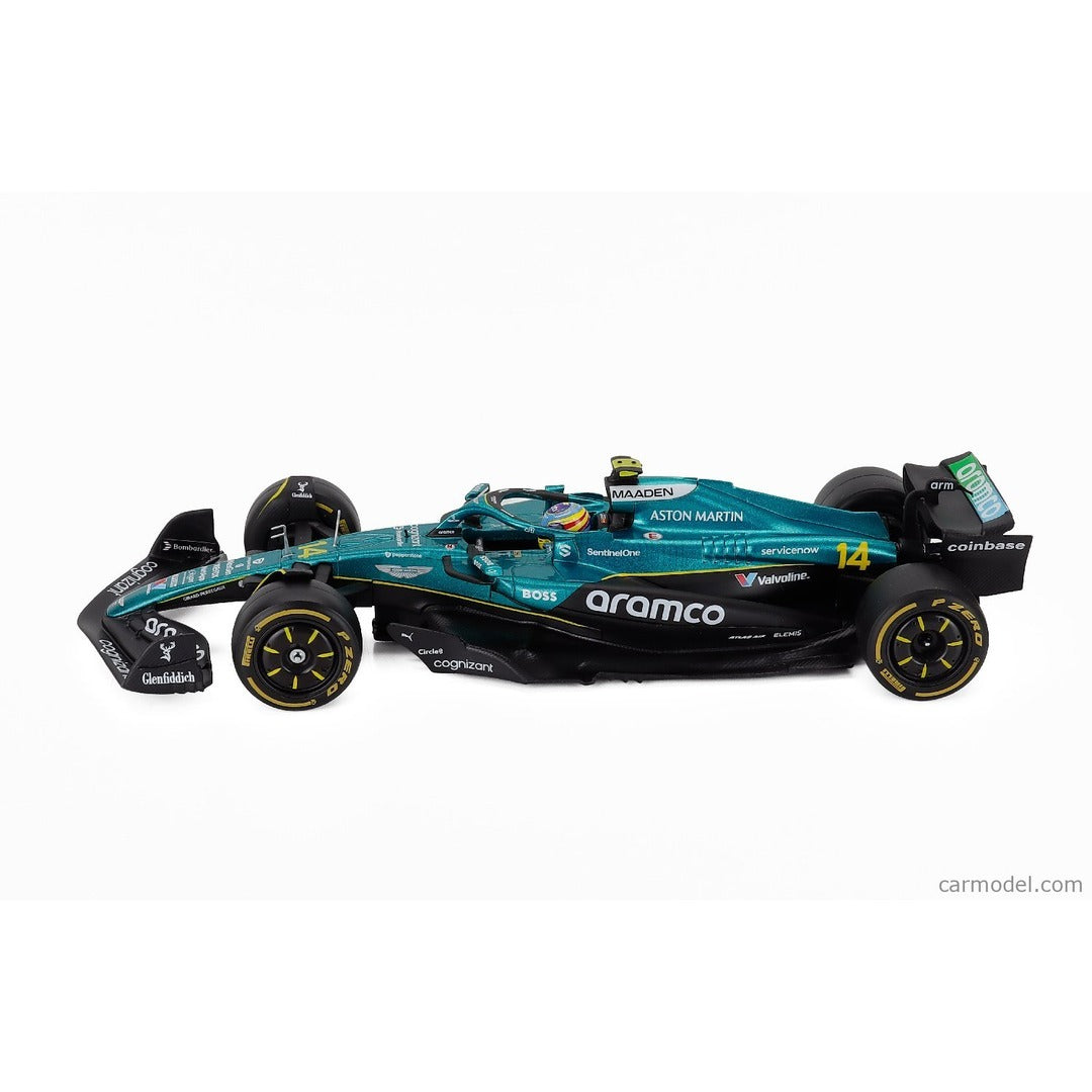 Bburago 1:24 Aston Martin Aramco Cognizant F1 Team AMR25 No.14 Fernando Alonso (2025 Season) Die-Cast Model Car with Driver Figure & Showcase