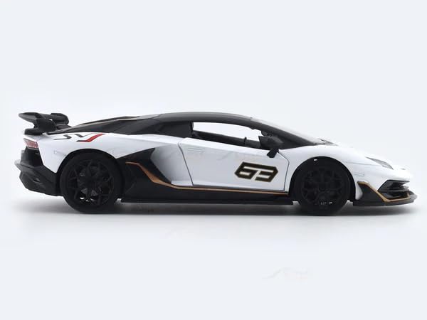 MSZ 1:24 Lamborghini Aventador SVJ White Die-Cast Model Car with Lights, Sound, Openable Doors & Pull-Back Action