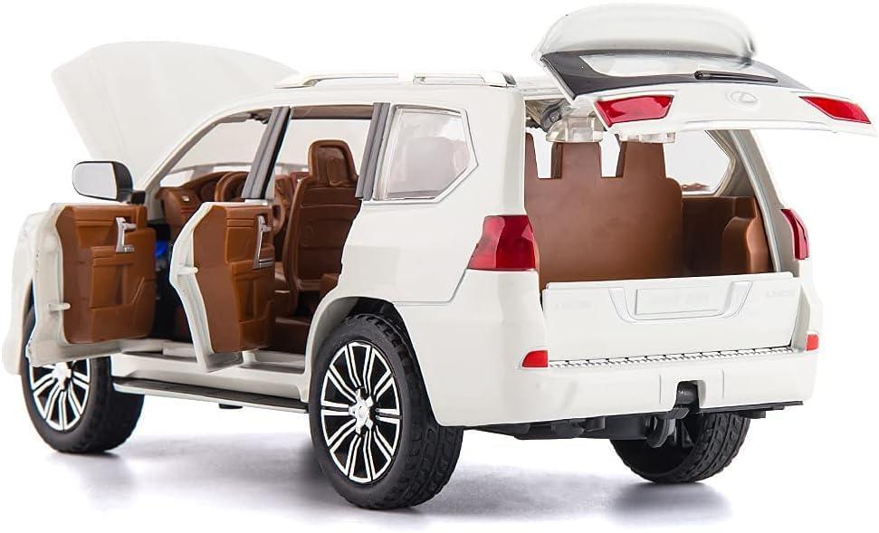 1:24 Lexus LX 570 Luxury SUV Die-Cast Model Car – Zinc Alloy Pull Back Toy Car with Openable Doors, Sound & Light (White)