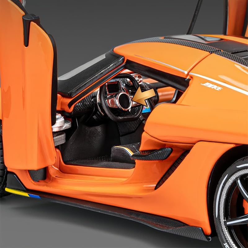Joy Junction 1:24 Koenigsegg Jesko Orange Die-Cast Model Car with Sound & Light | Pull Back Hypercar Collectible Toy