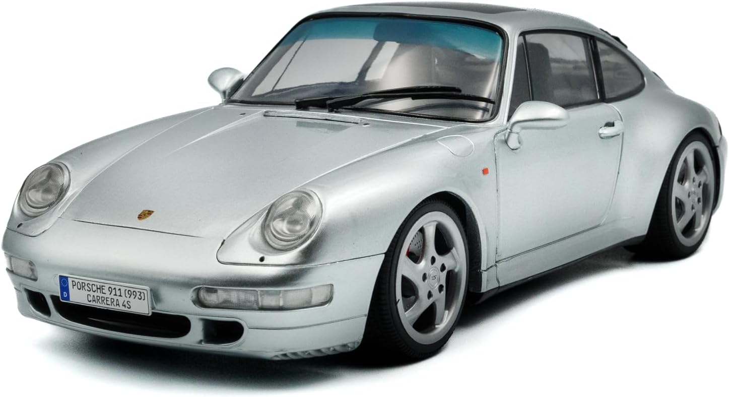 Solido 1:18 Porsche 911 (993) 4S Die-Cast Model Car – Silver Collector Scale Classic Sports Car