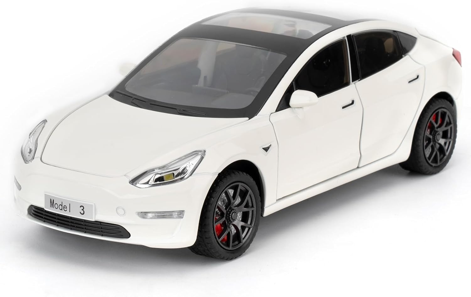 Joy Junction 1:24 Scale Tesla Model 3 Diecast Car Model with Sound & Light – Pull Back Metal Toy Car for Kids & Collectors (White)