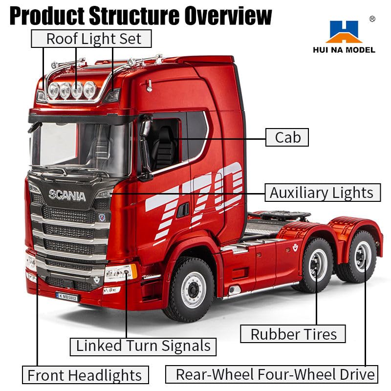 Huina 1501A 1:18 Scania 770 S V8 RC Tractor Truck | 19-Channel 2.4GHz Remote Control Semi Truck with LED Lights & Rechargeable Battery (RTR)
