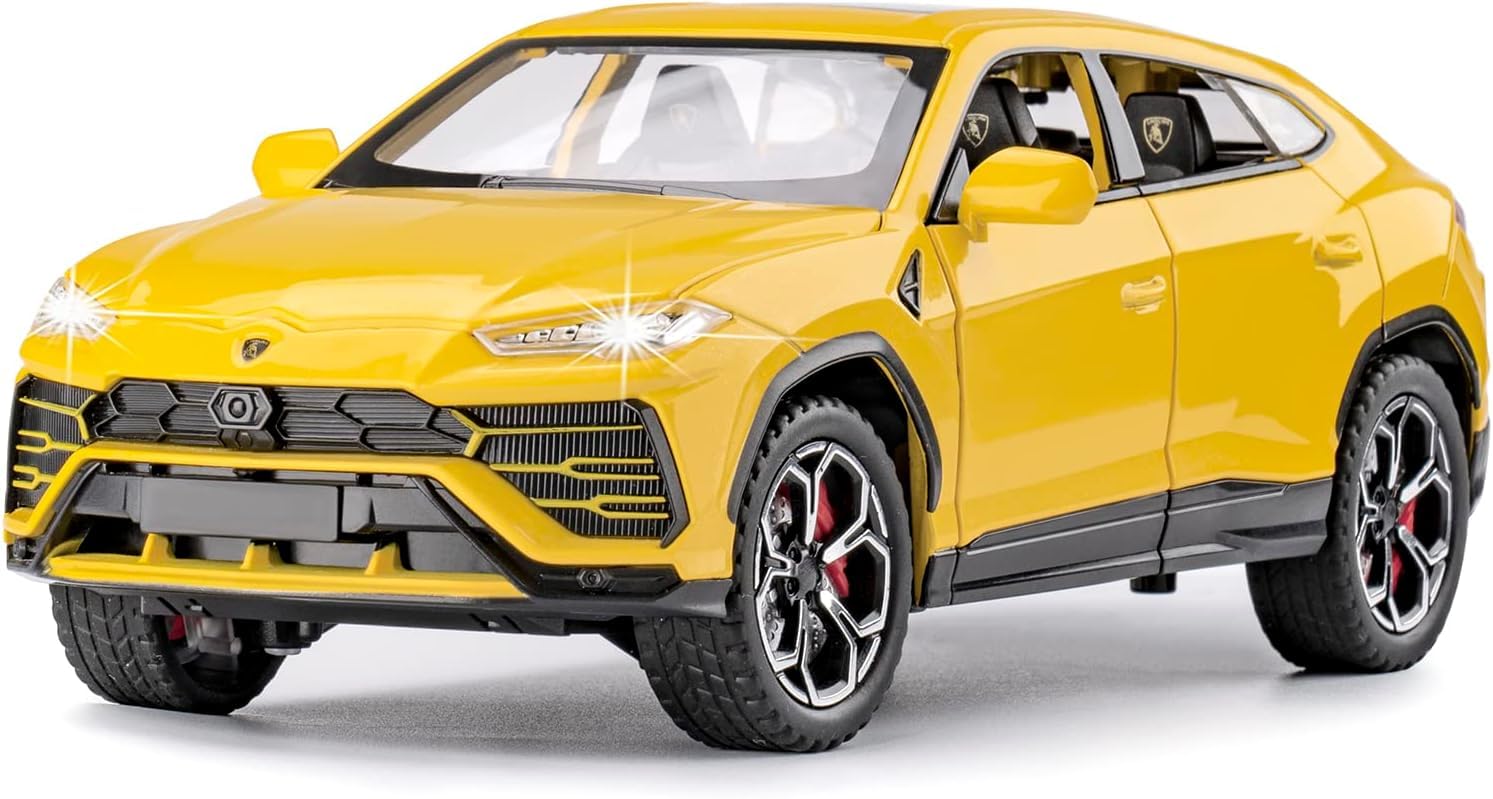 Joy Junction Lamborghini Bison URUS Smoke 1:24 Scale Die-Cast SUV Model with Sound & Light – Pull Back Metal Sports SUV Toy (Yellow)
