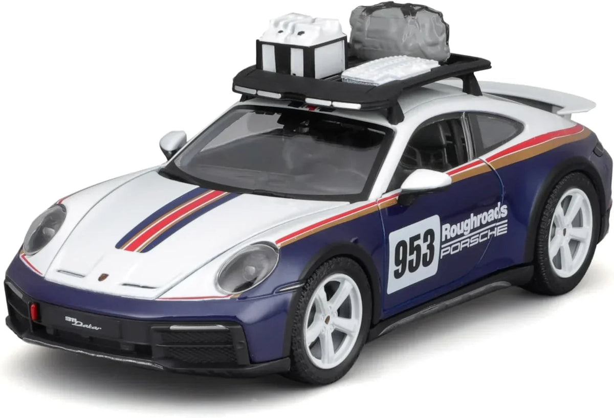 Bburago - 1/24 Scale Model Compatible with Porsche 911 992N # 953 Dakar Rally Racing Car Model 2023 (Blue)