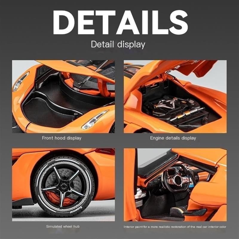 Joy Junction 1:24 Koenigsegg Jesko Orange Die-Cast Model Car with Sound & Light | Pull Back Hypercar Collectible Toy