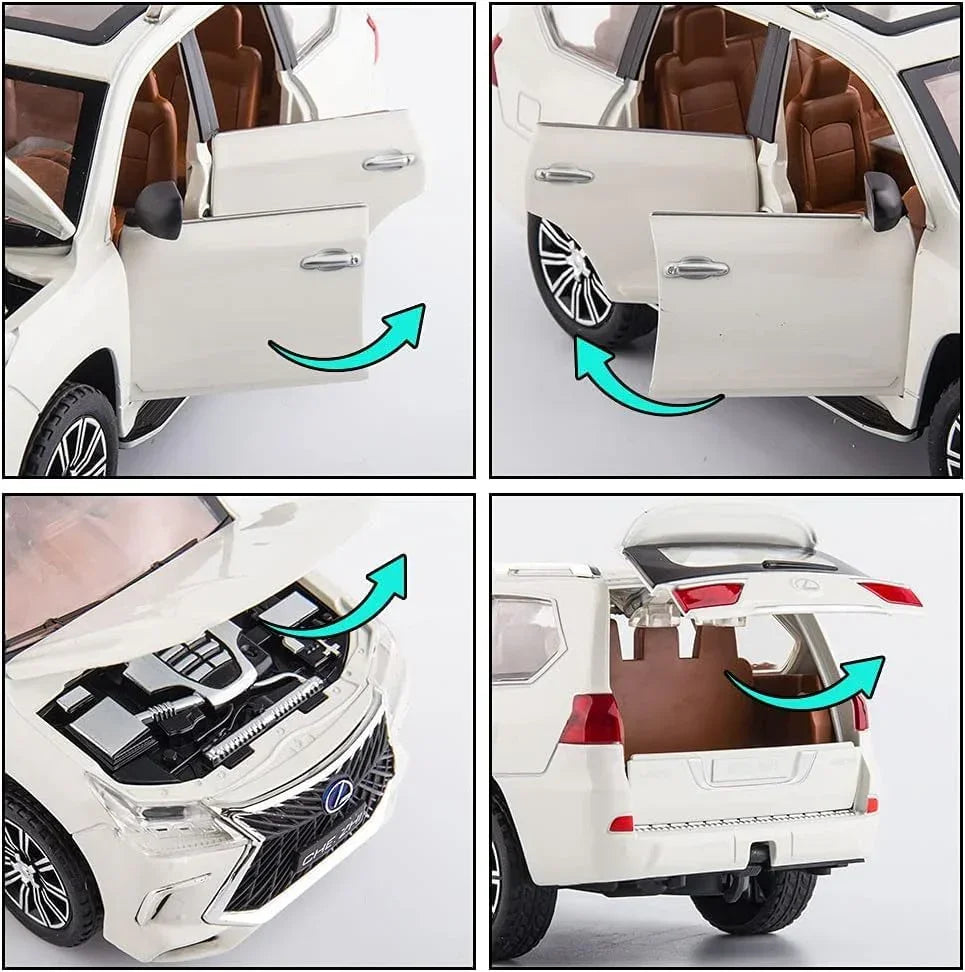 1:24 Lexus LX 570 Luxury SUV Die-Cast Model Car – Zinc Alloy Pull Back Toy Car with Openable Doors, Sound & Light (White)
