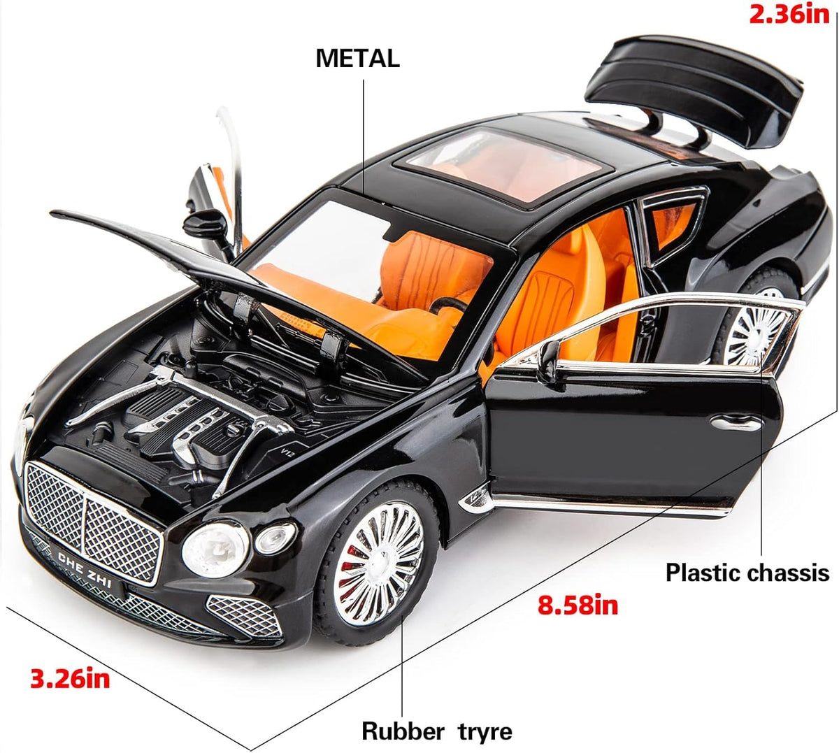 Joy Junction Bentley Cont Smoke 1:24 Scale Die-Cast Luxury Coupe Model with Sound & Light – Pull Back Metal Car Toy (Black)