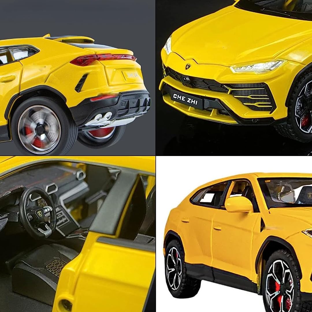 Joy Junction Lamborghini Bison URUS Smoke 1:24 Scale Die-Cast SUV Model with Sound & Light – Pull Back Metal Sports SUV Toy (Yellow)