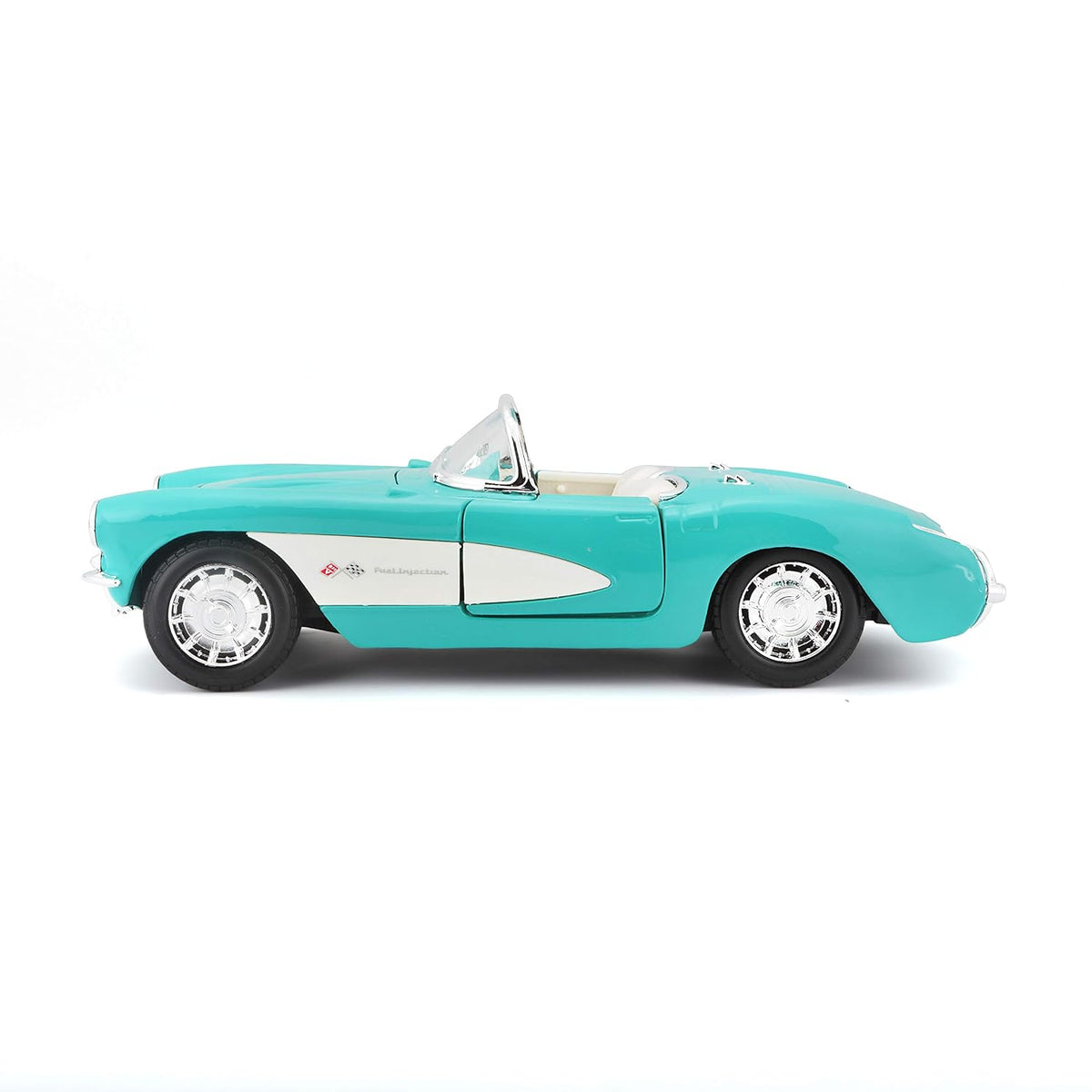 Maisto 1957 Chevrolet Corvette Convertible 1:24 Die-Cast Model Car | Collector's Collection | Turquoise & White Classic Roadster