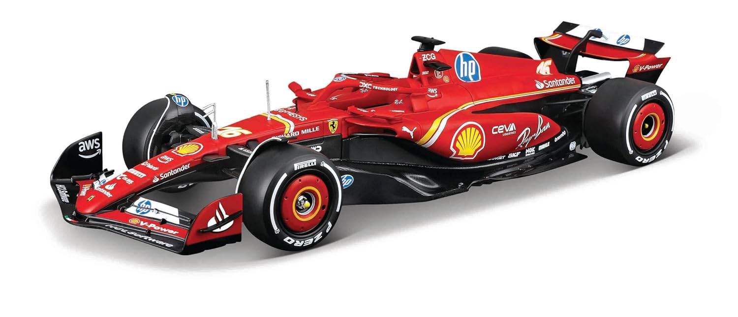Bburago 1:24 Scuderia Ferrari SF-24 Formula 1 Race Car with Charles Leclerc Driver Figure (2024) Diecast Model | Official Ferrari Licensed Collectible