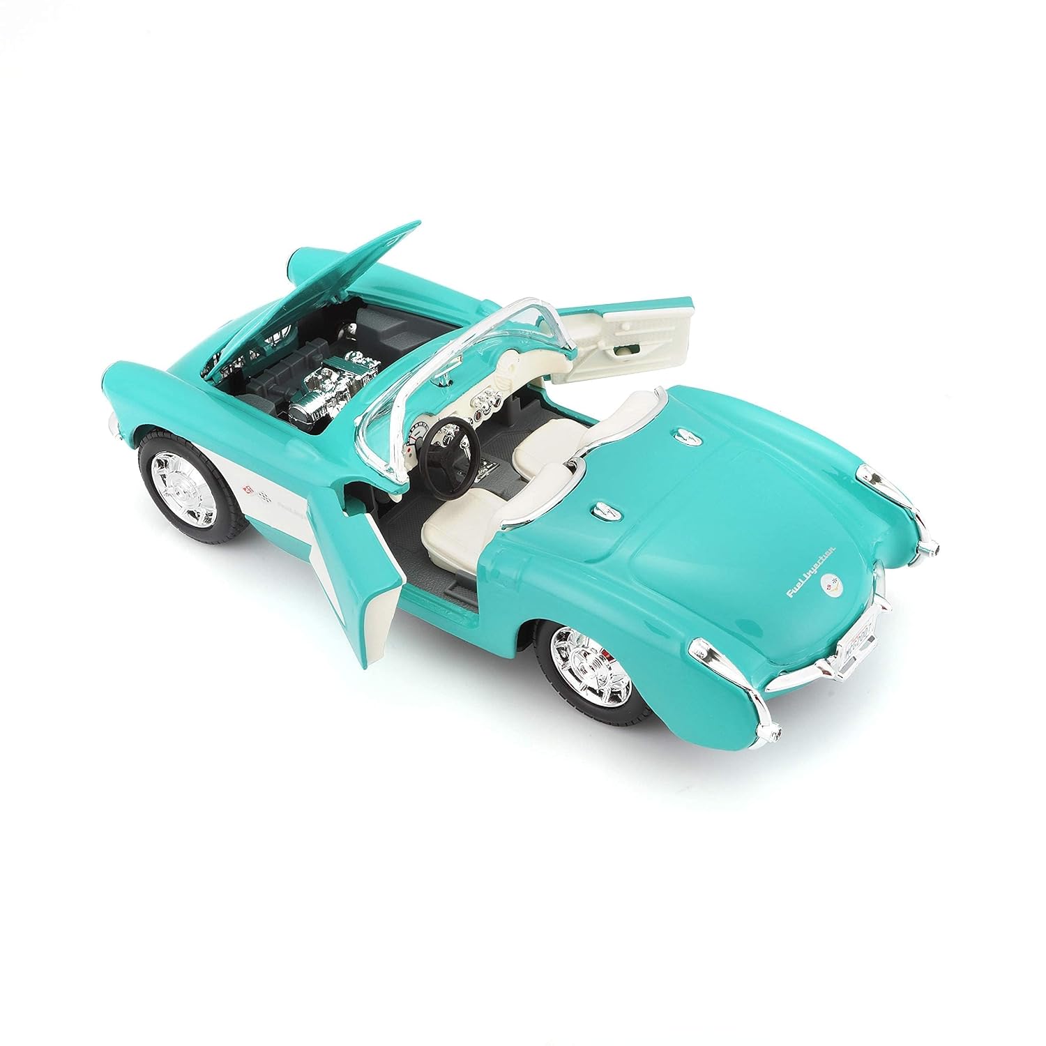 Maisto 1957 Chevrolet Corvette Convertible 1:24 Die-Cast Model Car | Collector's Collection | Turquoise & White Classic Roadster