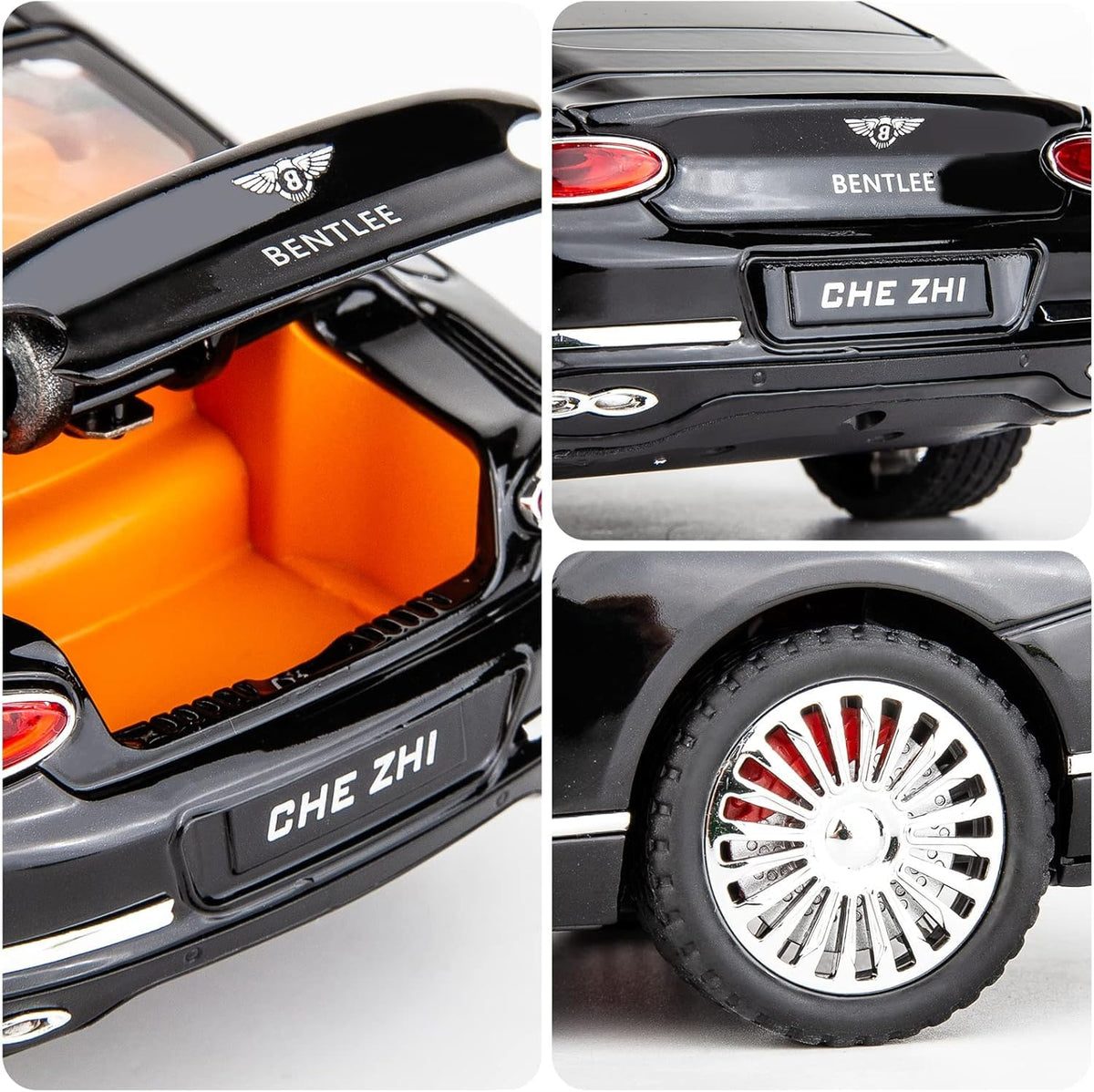 Joy Junction Bentley Cont Smoke 1:24 Scale Die-Cast Luxury Coupe Model with Sound & Light – Pull Back Metal Car Toy (Black)