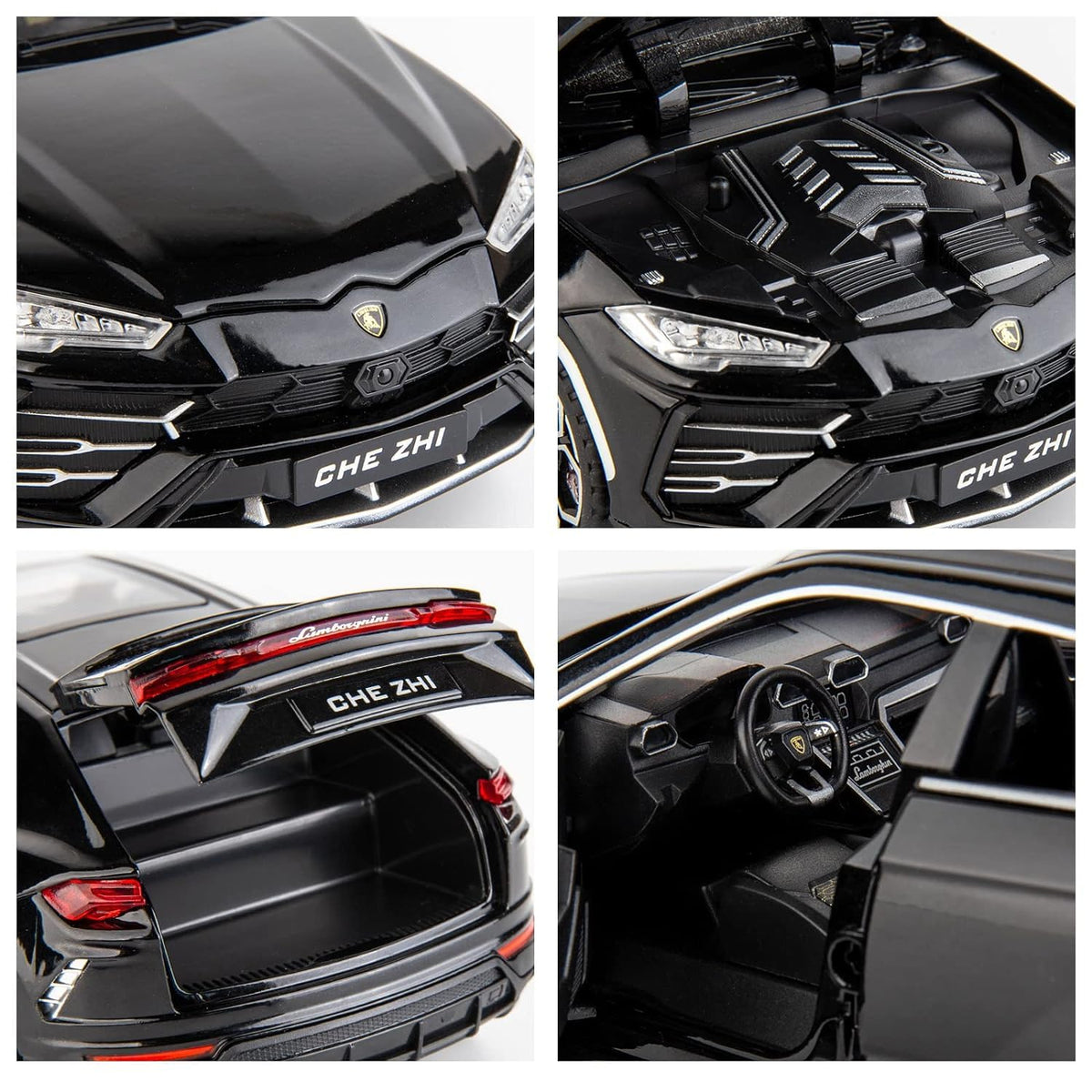 Joy Junction 1:24 Lamborghini Bison URUS Smoke Scale Die-Cast SUV Model with Sound & Light – Pull Back Metal Sports SUV Toy (Black)