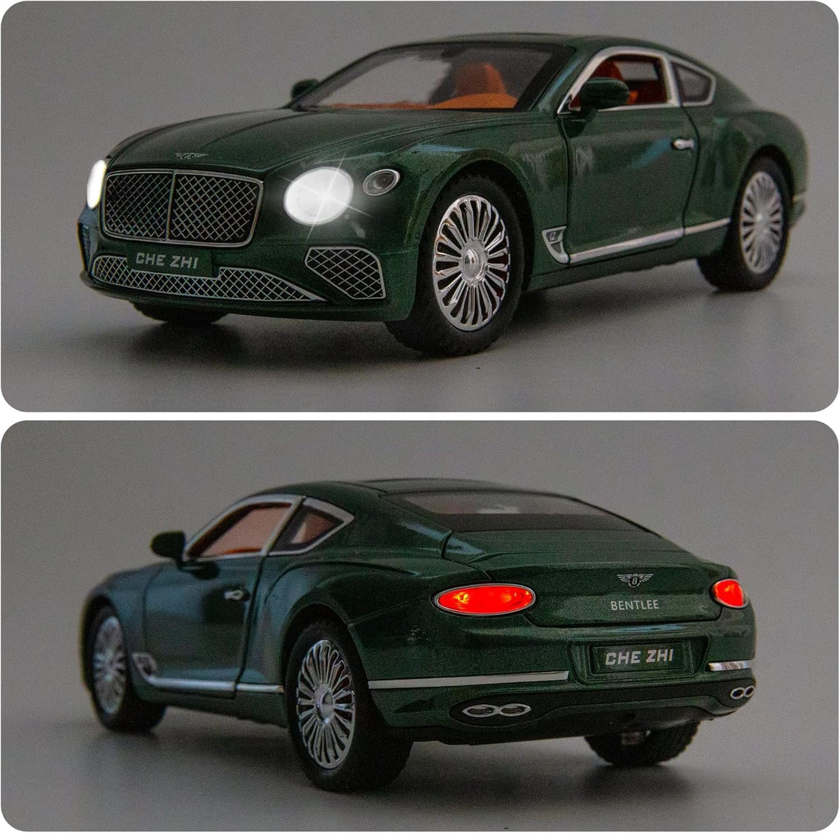 Joy Junction Bentley Cont Smoke 1:24 Scale Die-Cast Luxury Coupe Model with Sound & Light – Pull Back Metal Car Toy (Green)