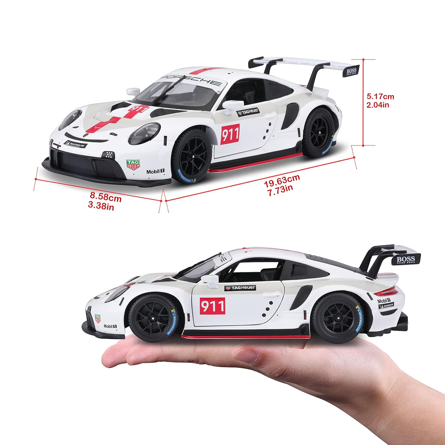 Bburago Porsche 911 RSR #911 1:24 Die-Cast Model Car | White Racing Edition | Premium Collectible