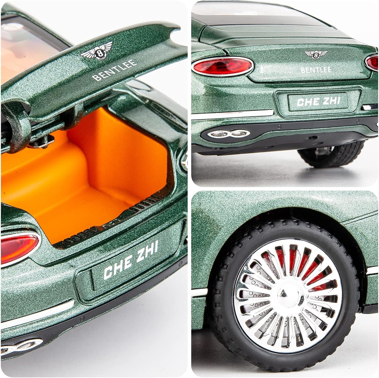Joy Junction Bentley Cont Smoke 1:24 Scale Die-Cast Luxury Coupe Model with Sound & Light – Pull Back Metal Car Toy (Green)