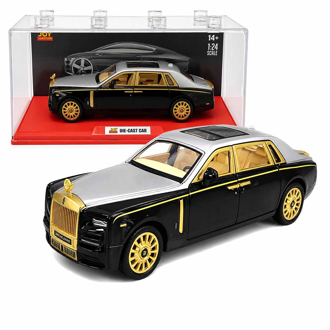 Joy Junction 1:24 Luxury Phantom Die-Cast Model Car | Black & Silver Collector Edition with Opening Doors, Hood & Trunk