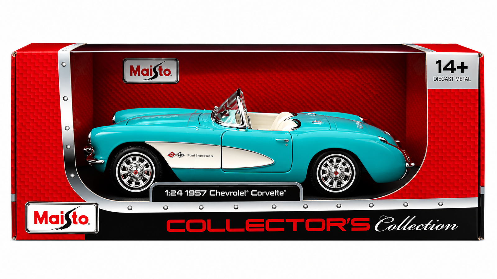 Maisto 1957 Chevrolet Corvette Convertible 1:24 Die-Cast Model Car | Collector's Collection | Turquoise & White Classic Roadster