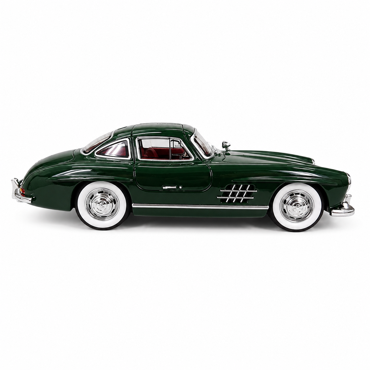 Mercedes-Benz 300SL Gullwing 1:24 Scale Die-Cast JJ222 Model Car with Smoke Effect, Lights & Sound | Pull Back Alloy Sports Car with Opening Doors, Hood & Trunk | Dark Green