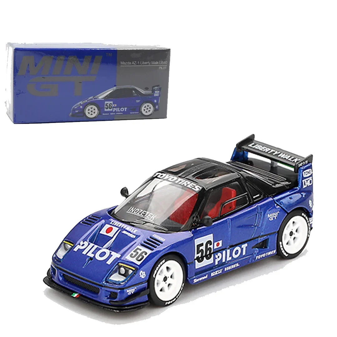MINI GT 1:64 4-Car Die-Cast Model Set – Porsche 911 GT3 R Skeleton Rexy, Mazda AZ-1 LB40 PILOT, Lancia Stratos HF #4 & Honda Civic Type R HRC Pace Car