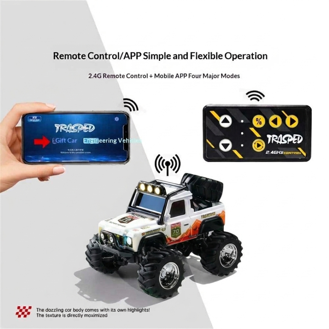 Trasped HG4-477 1:64 Mini RC Off-Road Climbing Truck – 2.4GHz Remote & App Control, LED Lights, Alloy Style Rock Crawler for Kids & Collectors