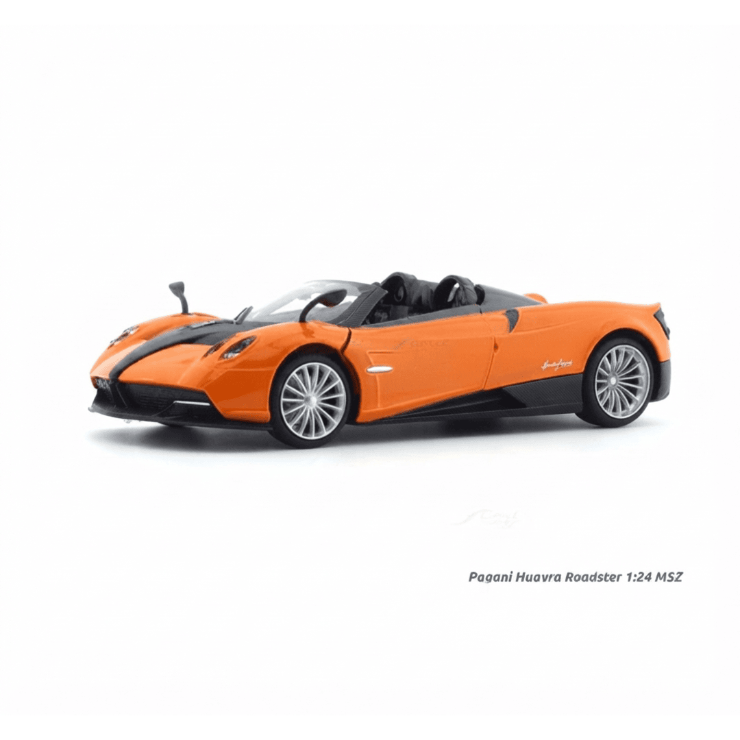 MSZ 1:24 Pagani Huayra Roadster Orange Die-Cast Model Car with Openable Doors & Pull-Back Action