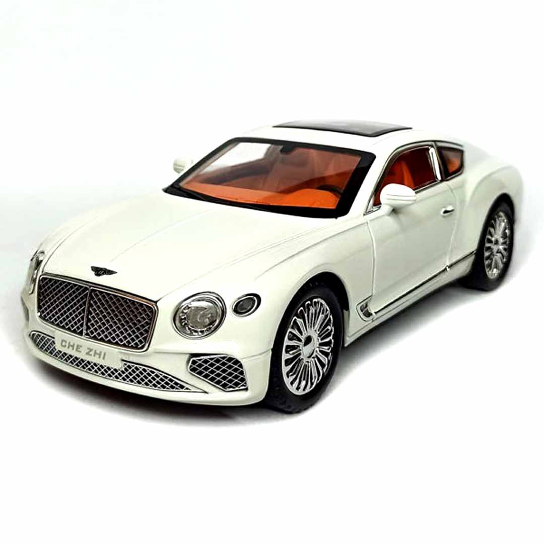 Joy Junction 1:24 Bentley Cont Smoke Scale Die-Cast Luxury Coupe Model with Sound & Light – Pull Back Metal Car Toy (White)