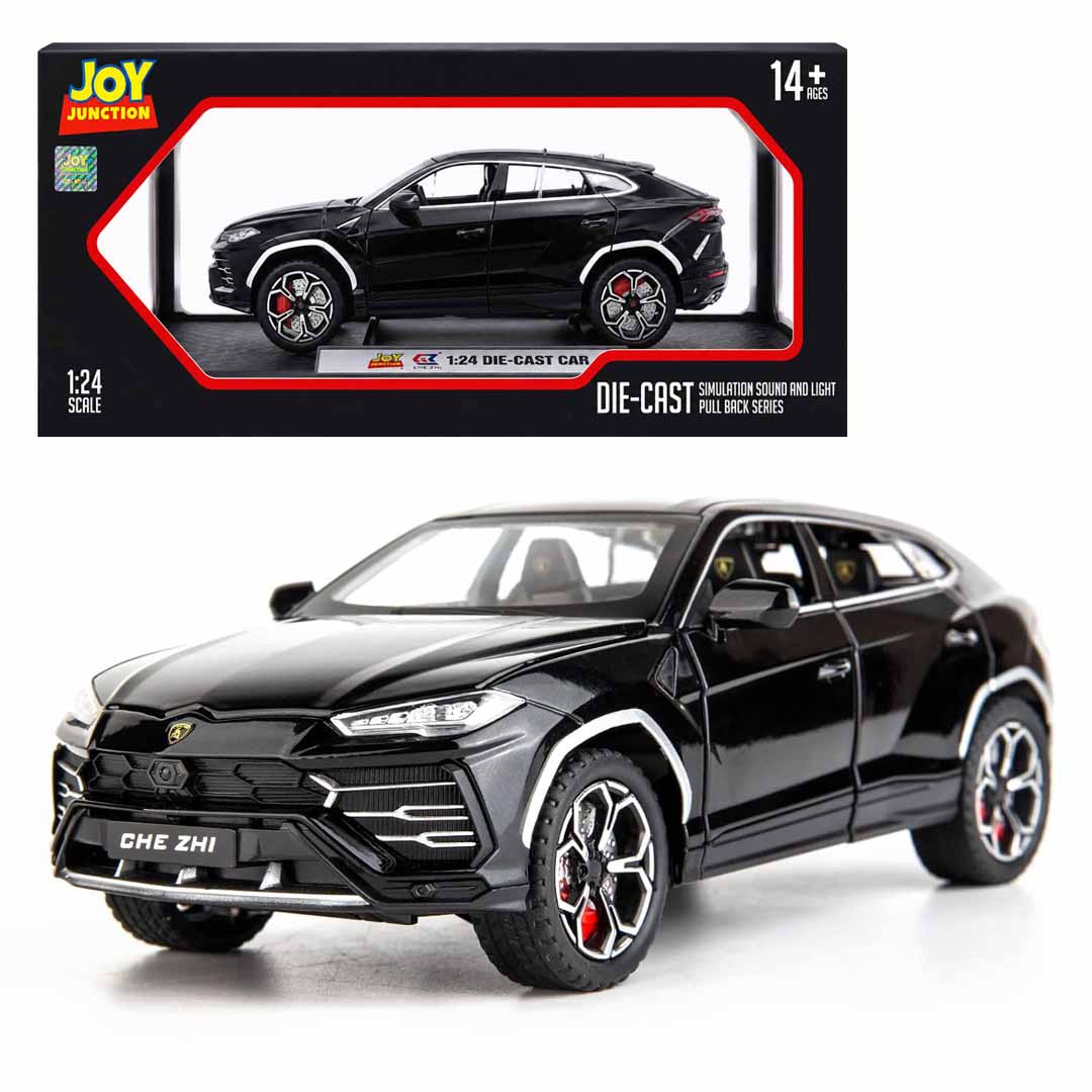 Joy Junction 1:24 Lamborghini Bison URUS Smoke Scale Die-Cast SUV Model with Sound & Light – Pull Back Metal Sports SUV Toy (Black)