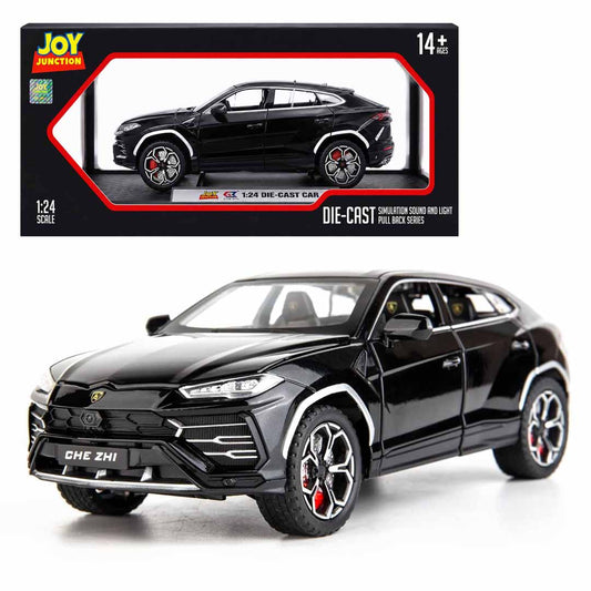 Joy Junction 1:24 Lamborghini Bison URUS Smoke Scale Die-Cast SUV Model with Sound & Light – Pull Back Metal Sports SUV Toy (Black)