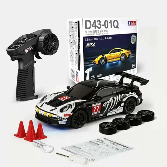 HStar D43-01Q16 Porsche 911 Black Dinosaur Livery Edition 1:43 Scale 4WD RC Drift Car | 2.4GHz Full Proportional Control, Gyro Stabilization & LED Lights