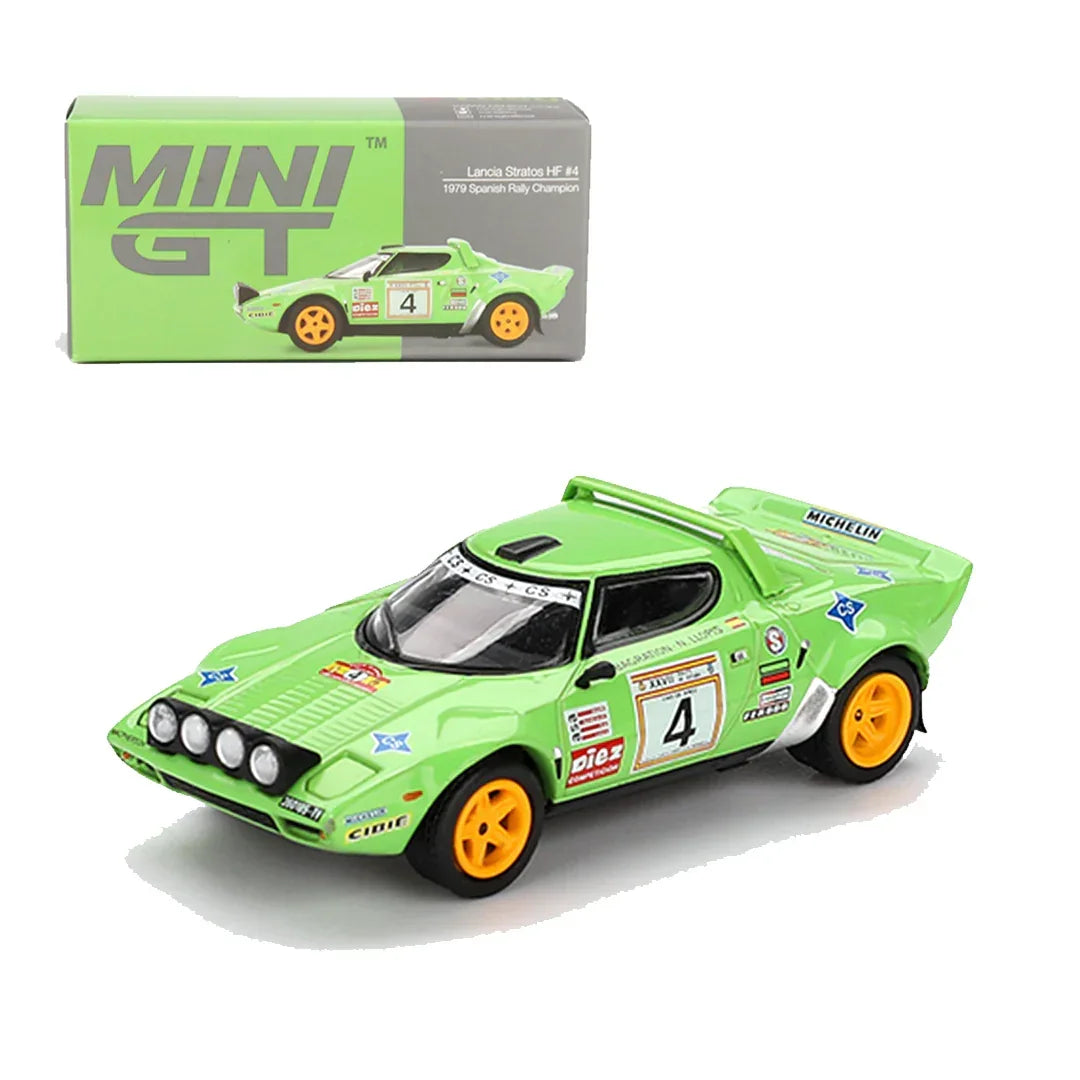 MINI GT 1:64 4-Car Die-Cast Model Set – Porsche 911 GT3 R Skeleton Rexy, Mazda AZ-1 LB40 PILOT, Lancia Stratos HF #4 & Honda Civic Type R HRC Pace Car